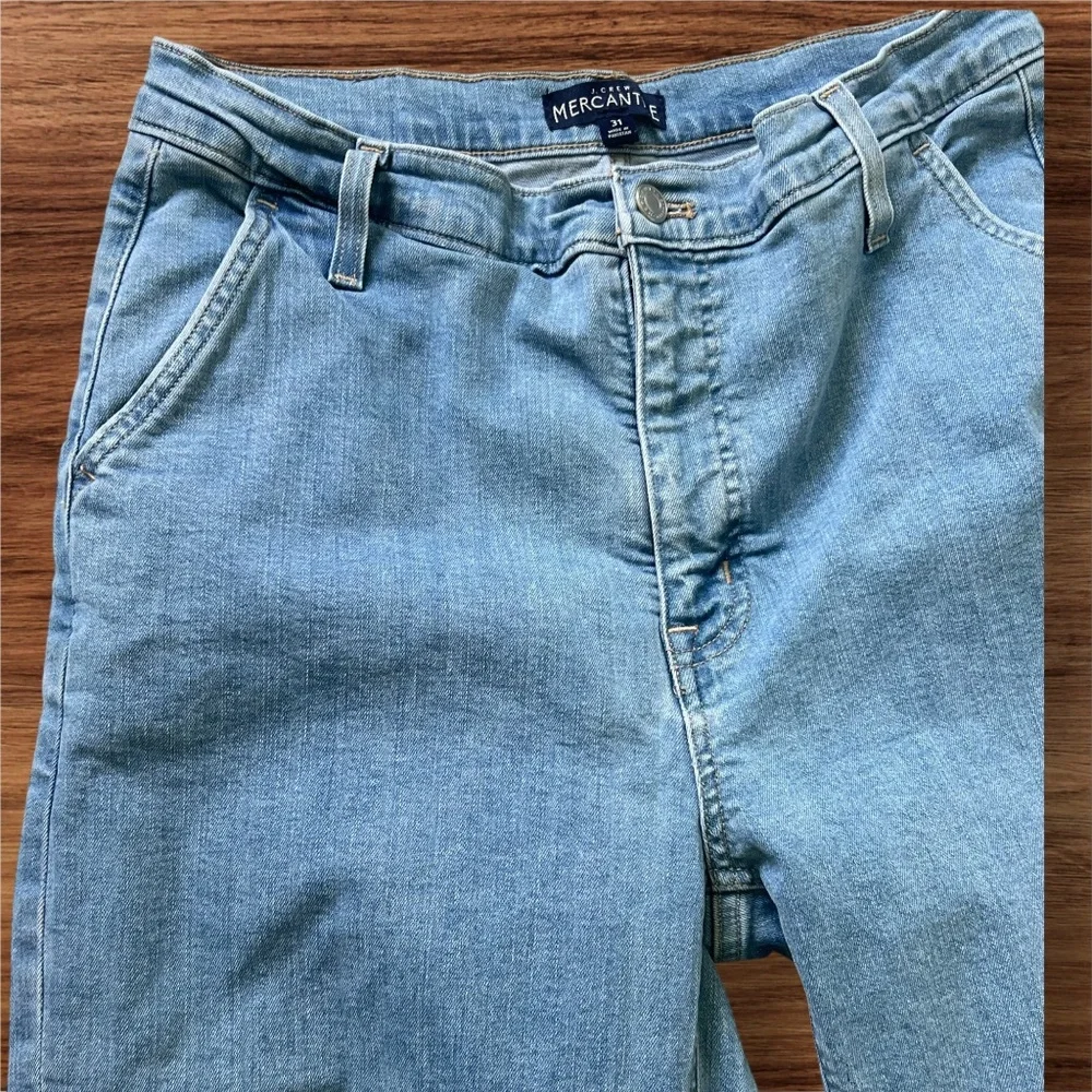 J.Crew Mercantile Size 31 Wide Leg Cropped Jeans Light Blue Denim Pockets Flaw